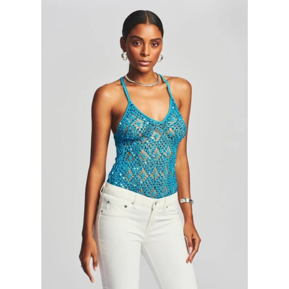 Retrofete Teal Crochet Tank Top